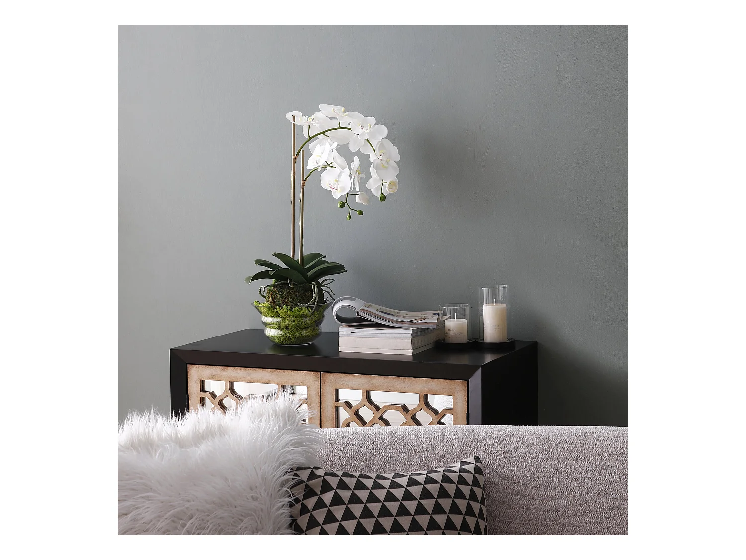 Orchidée Artificielle en Terre Petit format - Blanc / 70 cm
