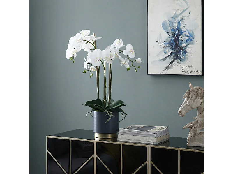 Orchidée Artificielle en Terre Moyen format - Blanc / 75 cm