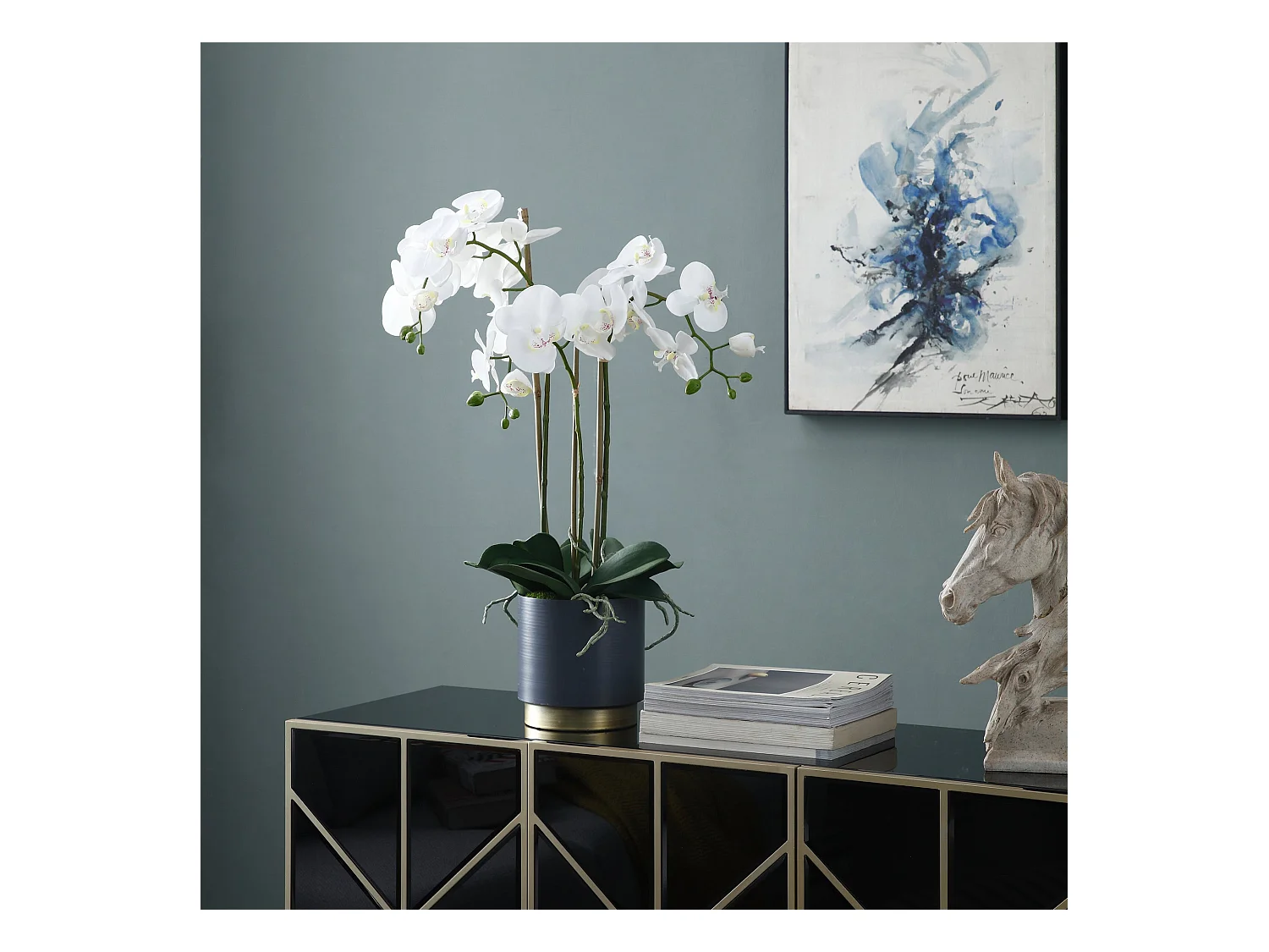 Orchidée Artificielle en Terre Moyen format - Blanc / 75 cm