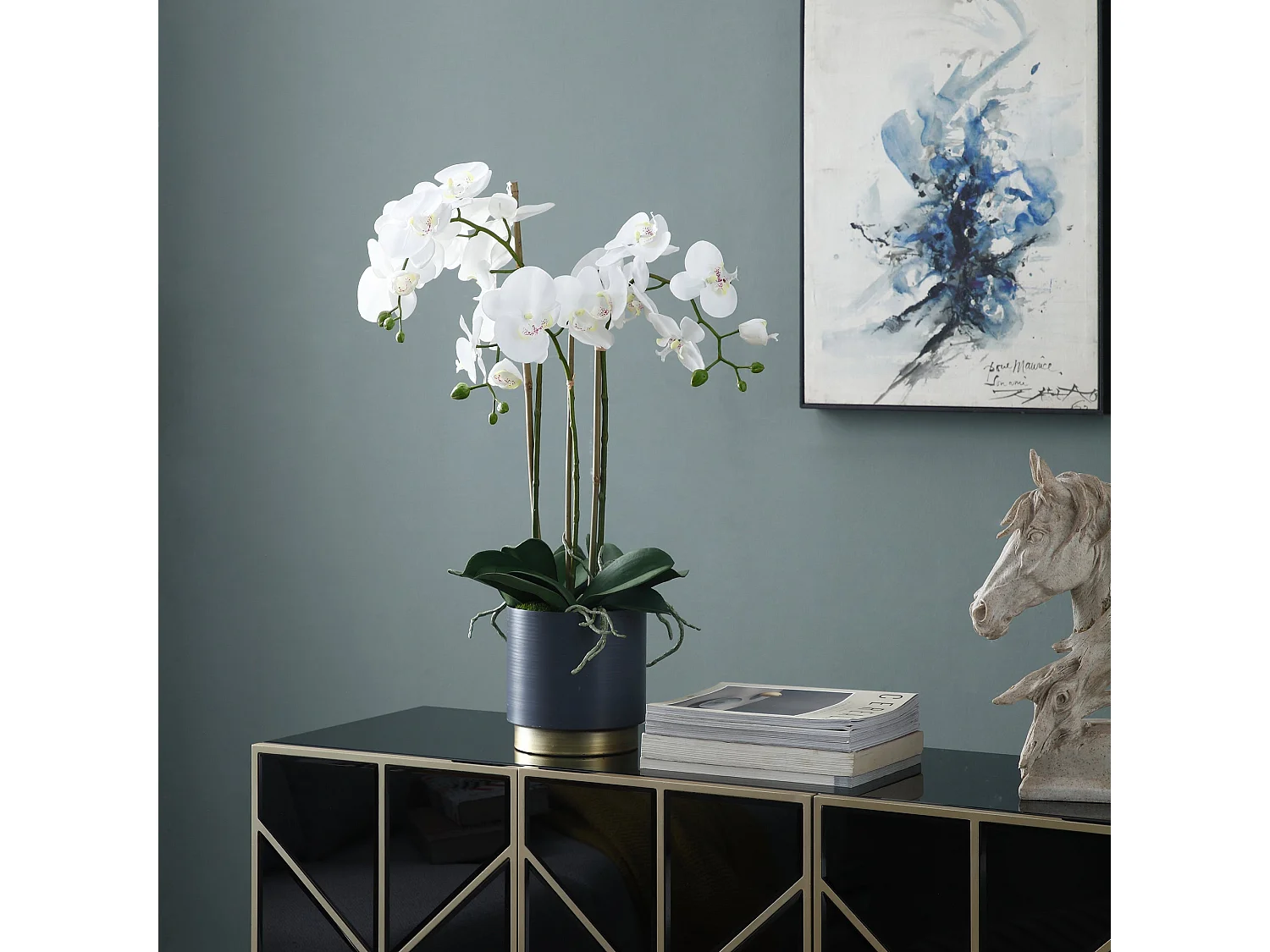 Orchidée Artificielle en Terre Moyen format - Blanc / 75 cm