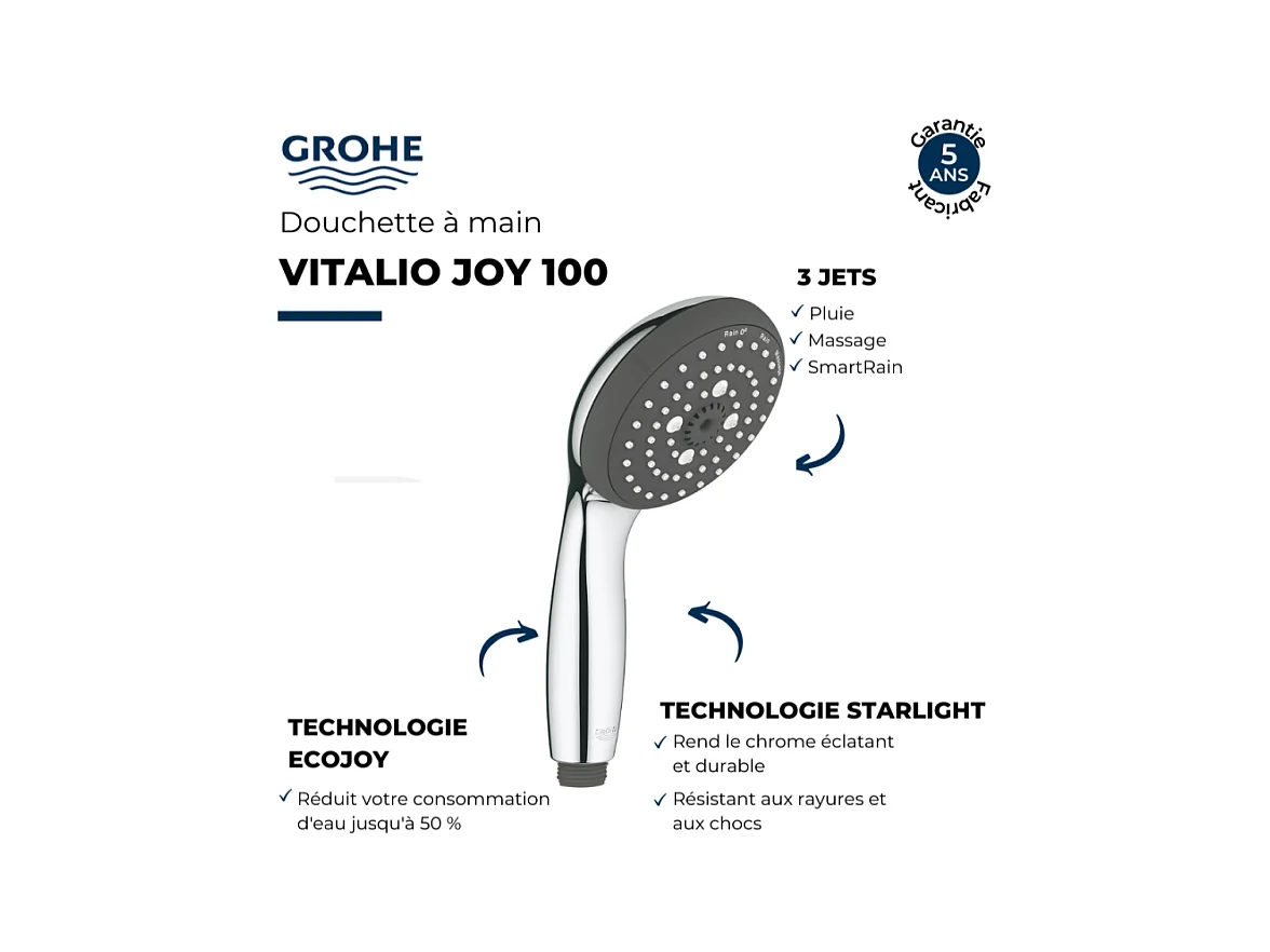 Pommeau de douche GROHE Quickfix Vitalio Start 100 3 jets