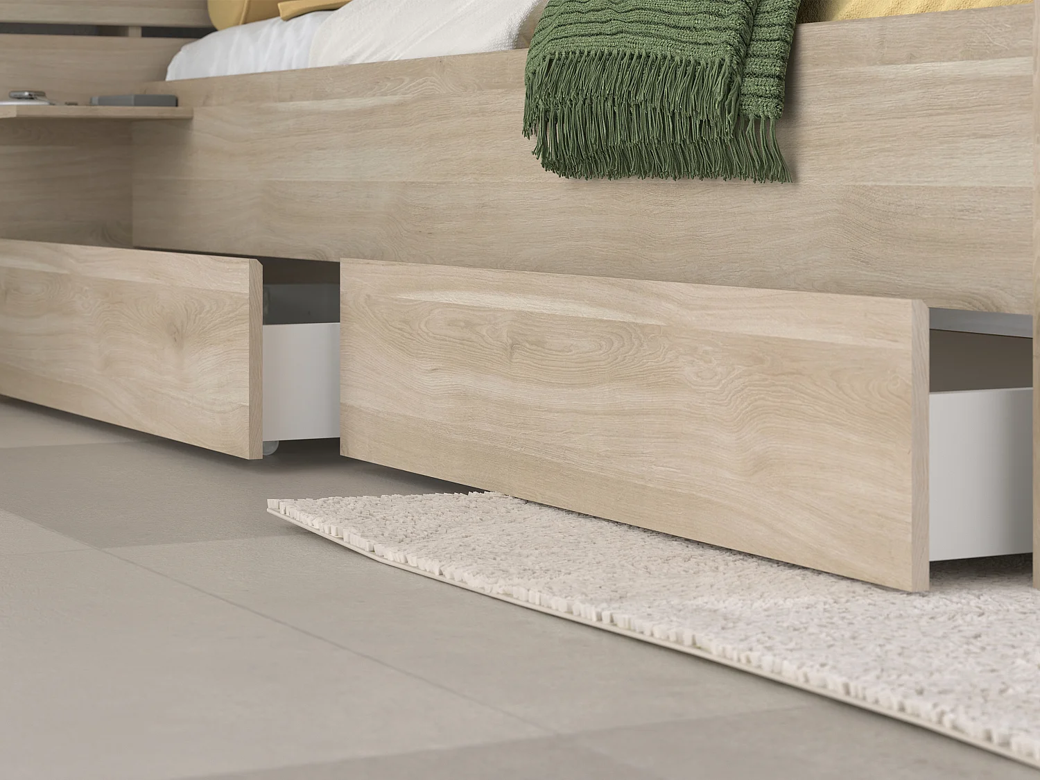 Bett mit Stauraum - 180 x 200 cm - Holzfarben + Lattenrost - TENALIA