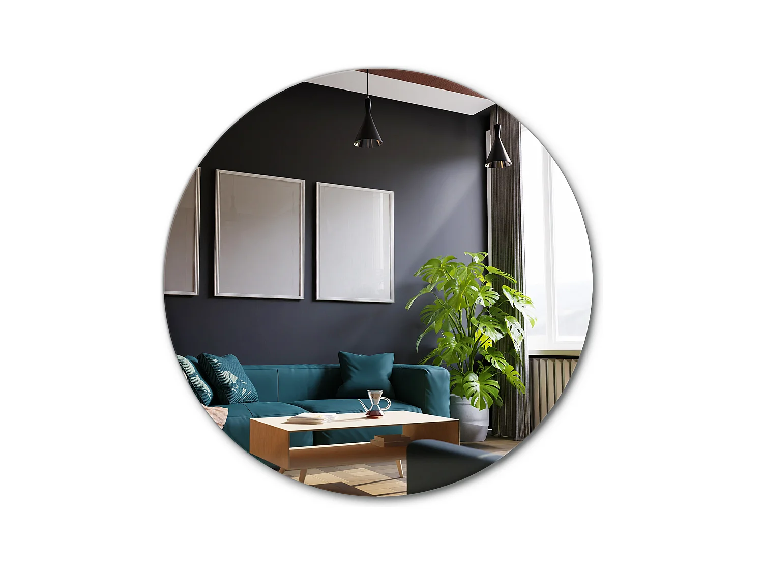 Miroir Ornemental Rond à Fixer au Mur pour Salon Ø60