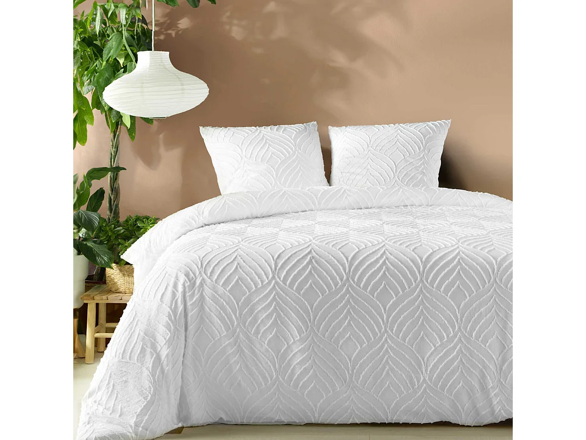 Jogo de Cama 3 Peças "Heltie" Branco Microfibra Tufted Oeko-Tex 240x220cm