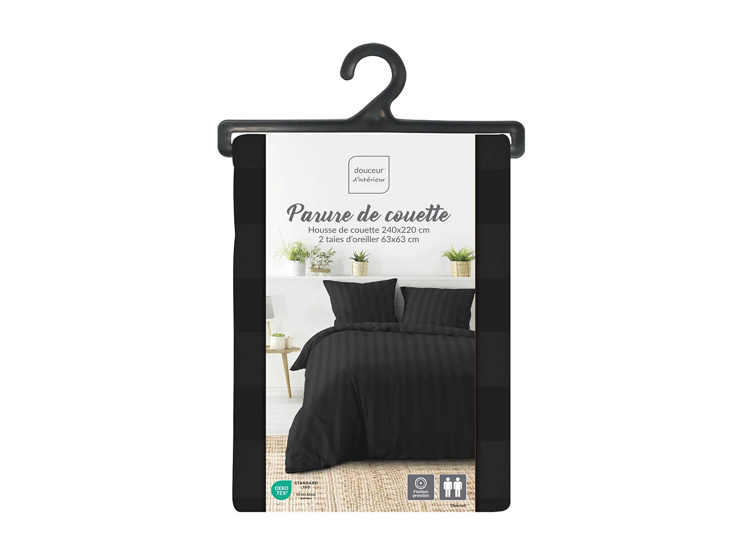 Parure de Lit 3 Pièces "Cleo" 240x220cm Noir