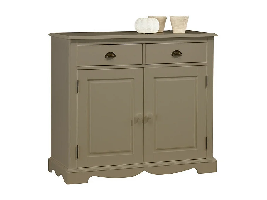 Buffet 2 Portes 2 Tiroirs Gris Taupe 2 Niches Style Anglais L 101 H 90 P 42 cm