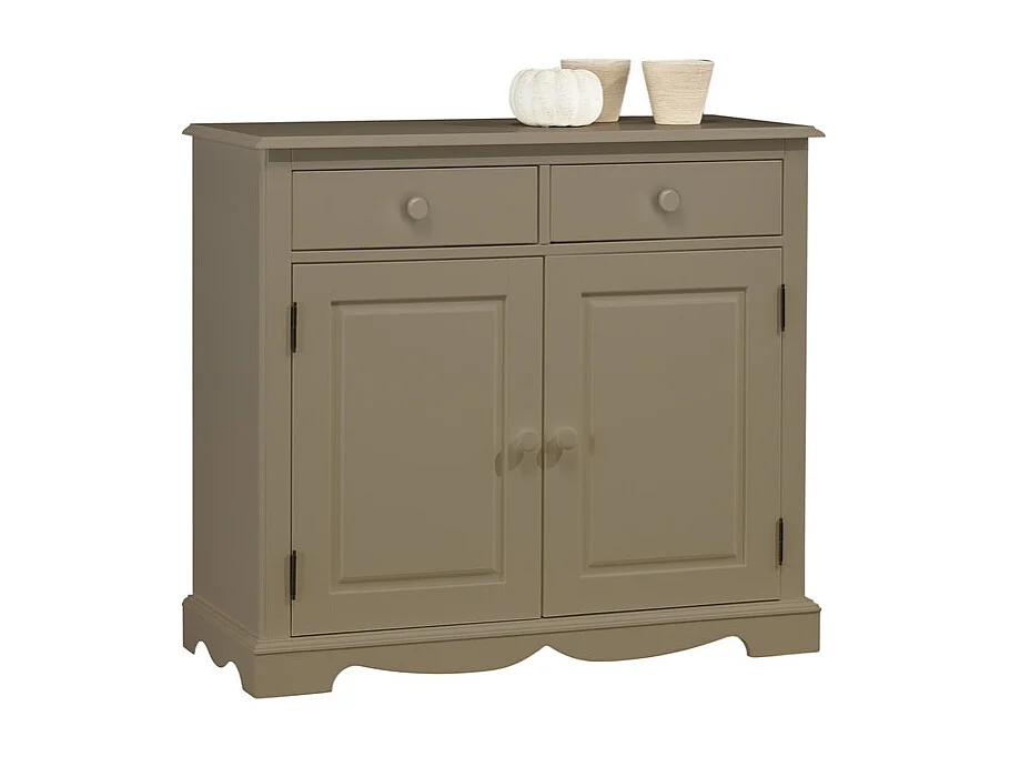 Buffet 2 Portes 2 Tiroirs Gris Taupe 2 Niches Style Anglais L 101 H 90 P 42 cm