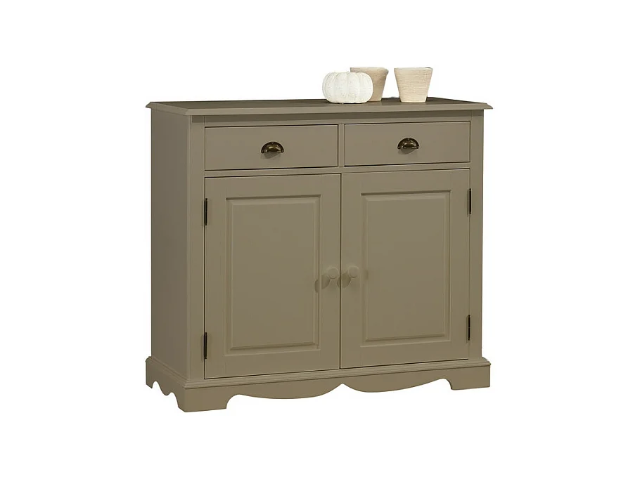Buffet 2 Portes 2 Tiroirs Gris Taupe 2 Niches Style Anglais L 101 H 90 P 42 cm