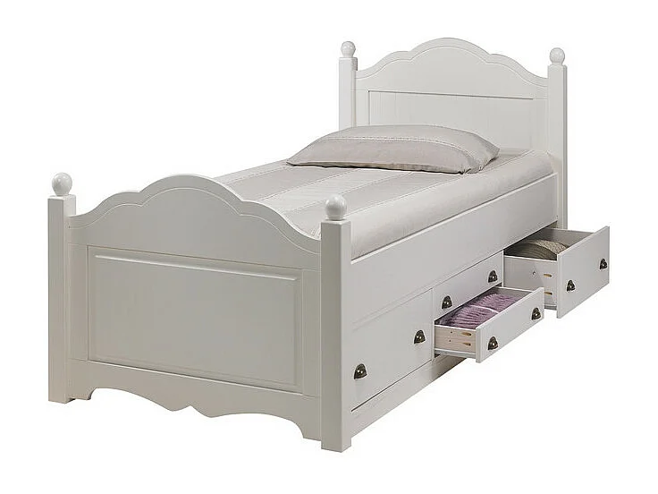 Lit 1 Place Blanc 4 Tiroirs Couchage 90x190 Style Anglais L 90 H 100 P 203 cm