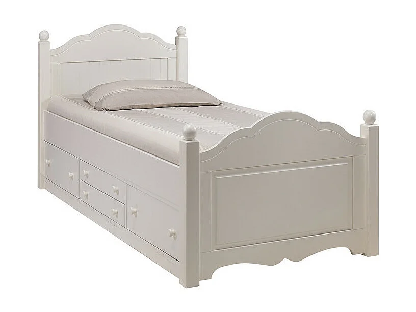 Lit 1 Place Blanc 4 Tiroirs Couchage 90x190 Style Anglais L 90 H 100 P 203 cm