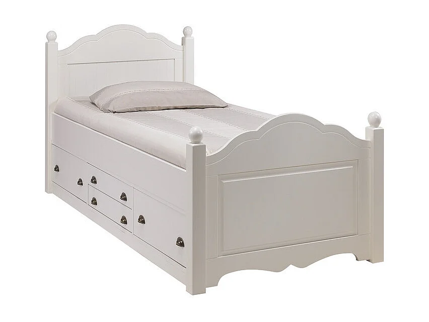 Lit 1 Place Blanc 4 Tiroirs Couchage 90x190 Style Anglais L 90 H 100 P 203 cm
