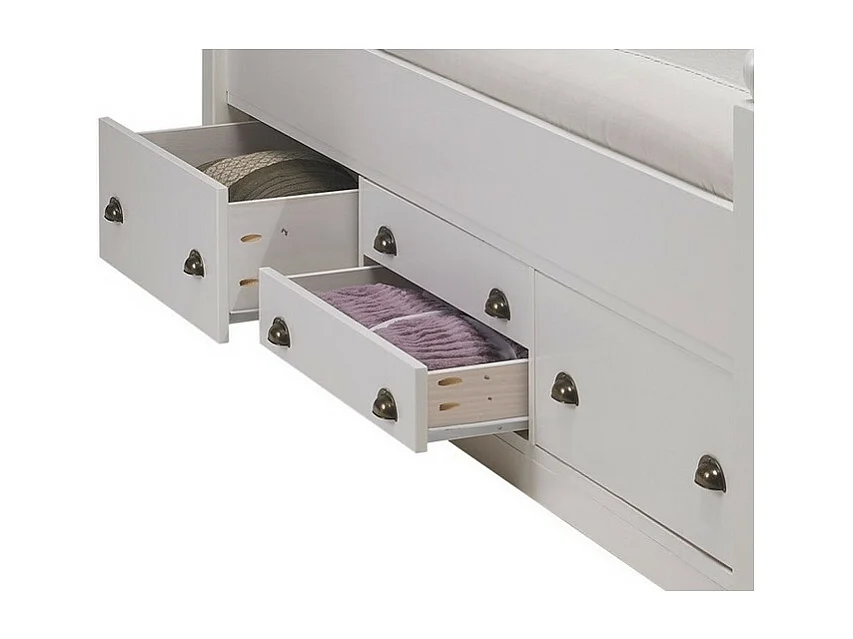 Lit 1 Place Blanc 4 Tiroirs Couchage 90x190 Style Anglais L 90 H 100 P 203 cm