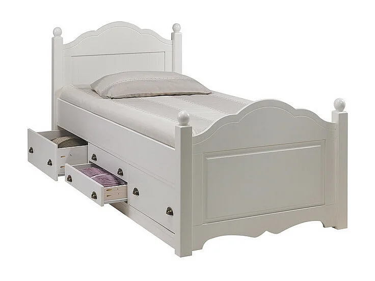 Lit 1 Place Blanc 4 Tiroirs Couchage 90x190 Style Anglais L 90 H 100 P 203 cm
