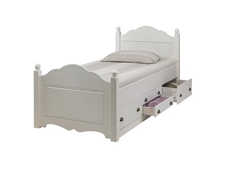Lit 1 Place Blanc 4 Tiroirs Couchage 90x190 Style Anglais L 90 H 100 P 203 cm