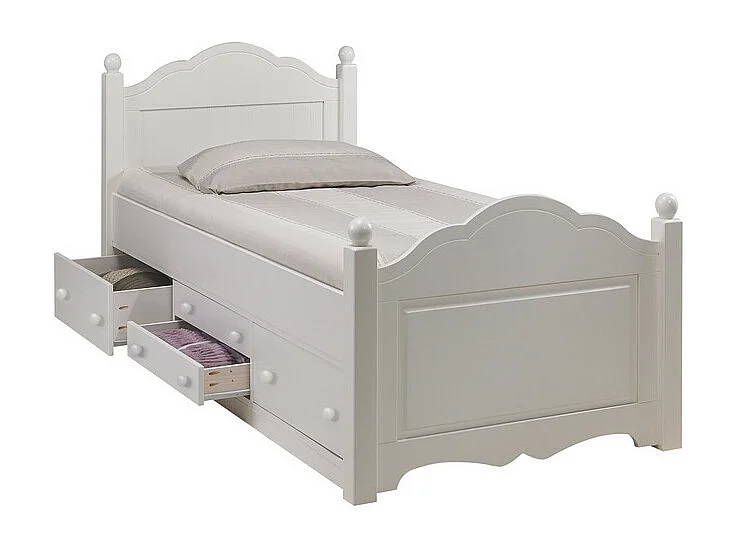 Lit 1 Place Blanc 4 Tiroirs Couchage 90x190 Style Anglais L 90 H 100 P 203 cm