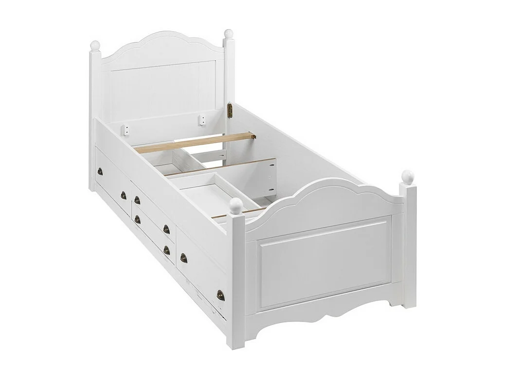 Lit 1 Place Blanc 4 Tiroirs Couchage 90x190 Style Anglais L 90 H 100 P 203 cm