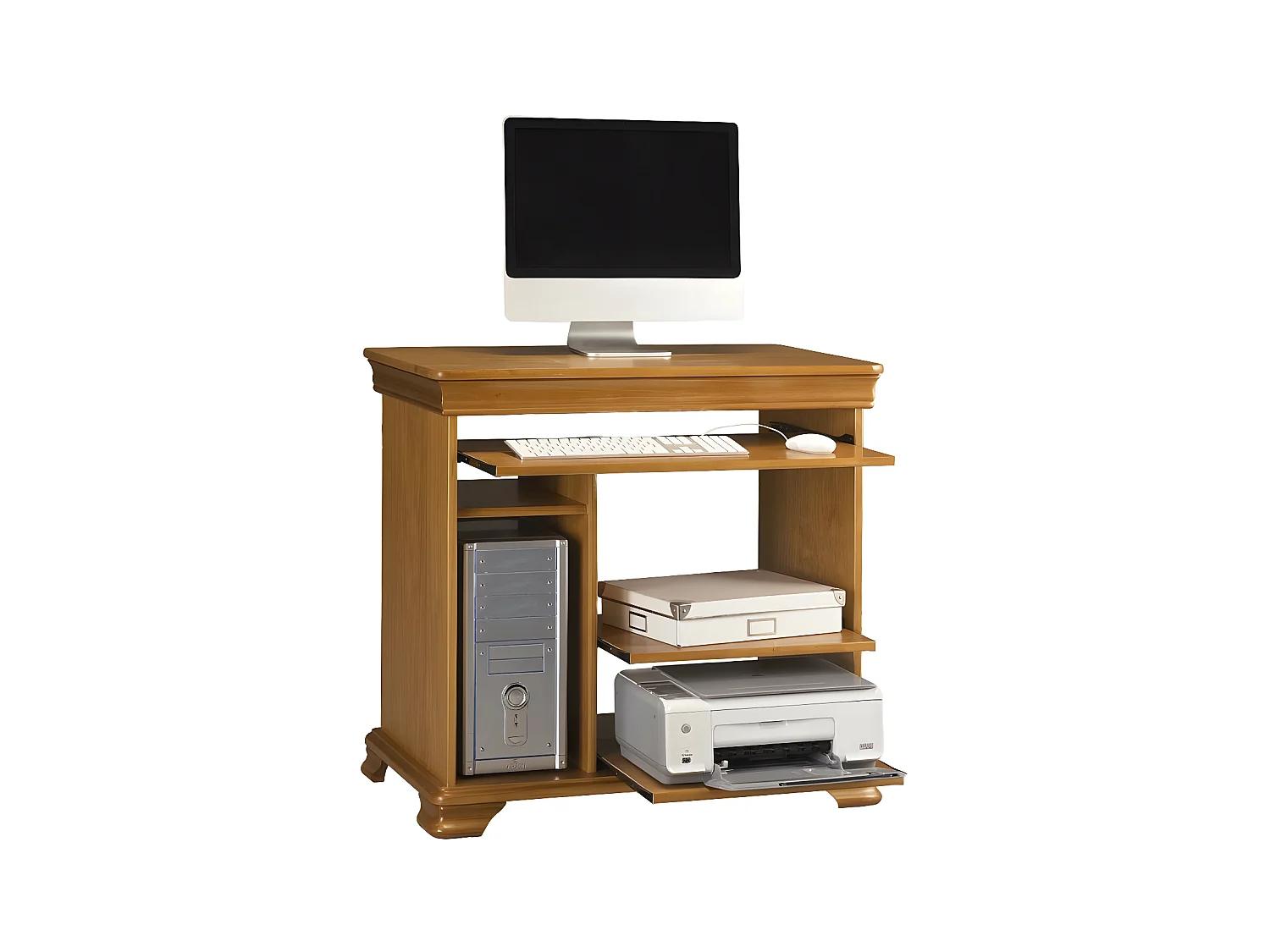 Meuble Informatique Pin Miel 5 Niches 4 Tablettes L 88 H 85.5 P 55 cm