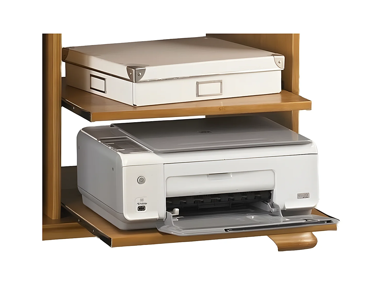 Meuble Informatique Pin Miel 5 Niches 4 Tablettes L 88 H 85.5 P 55 cm