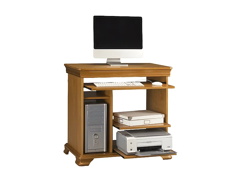 Meuble Informatique Pin Miel 5 Niches 4 Tablettes L 88 H 85.5 P 55 cm