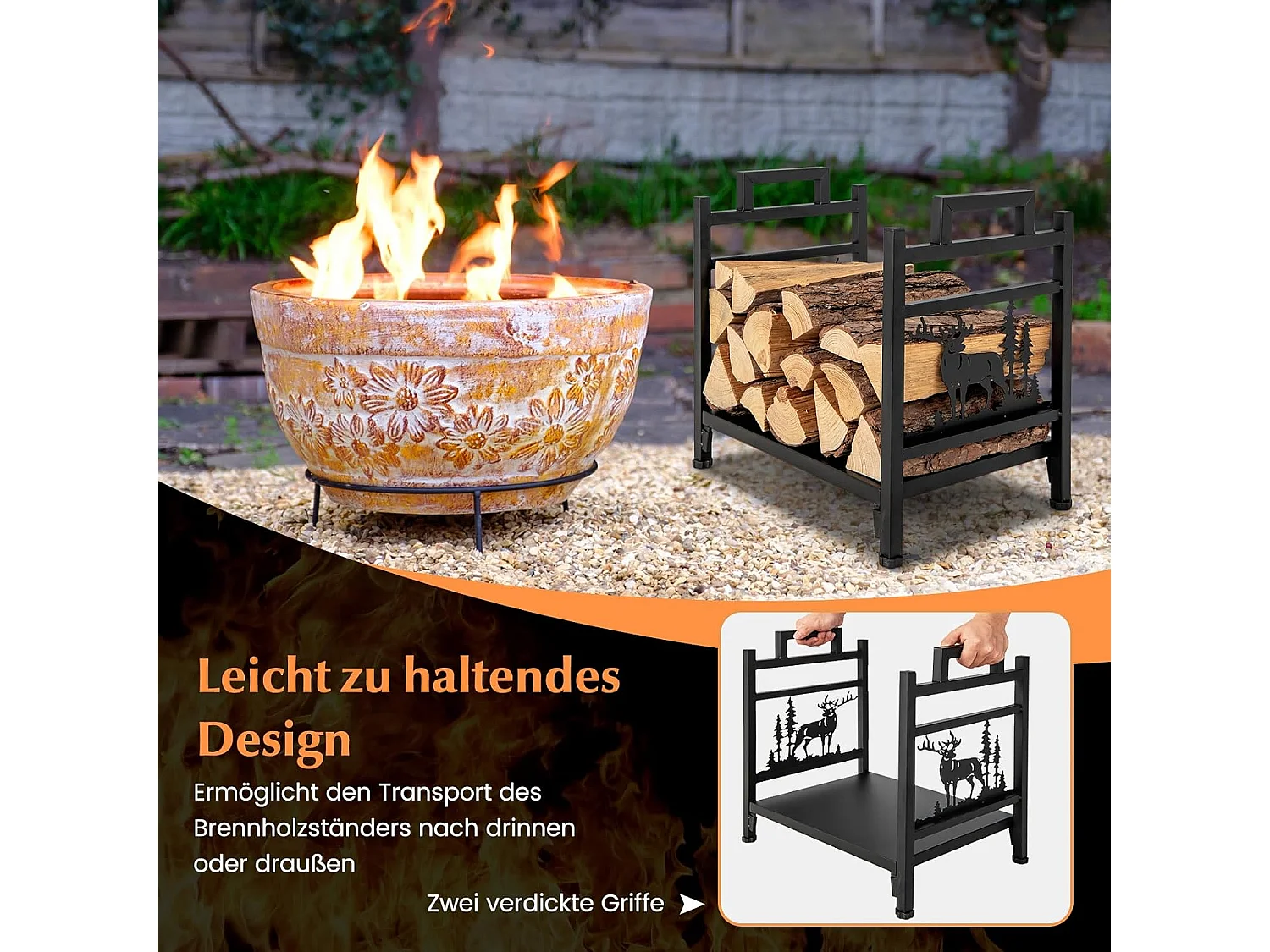 Kaminholzständer Metall mit Griffen