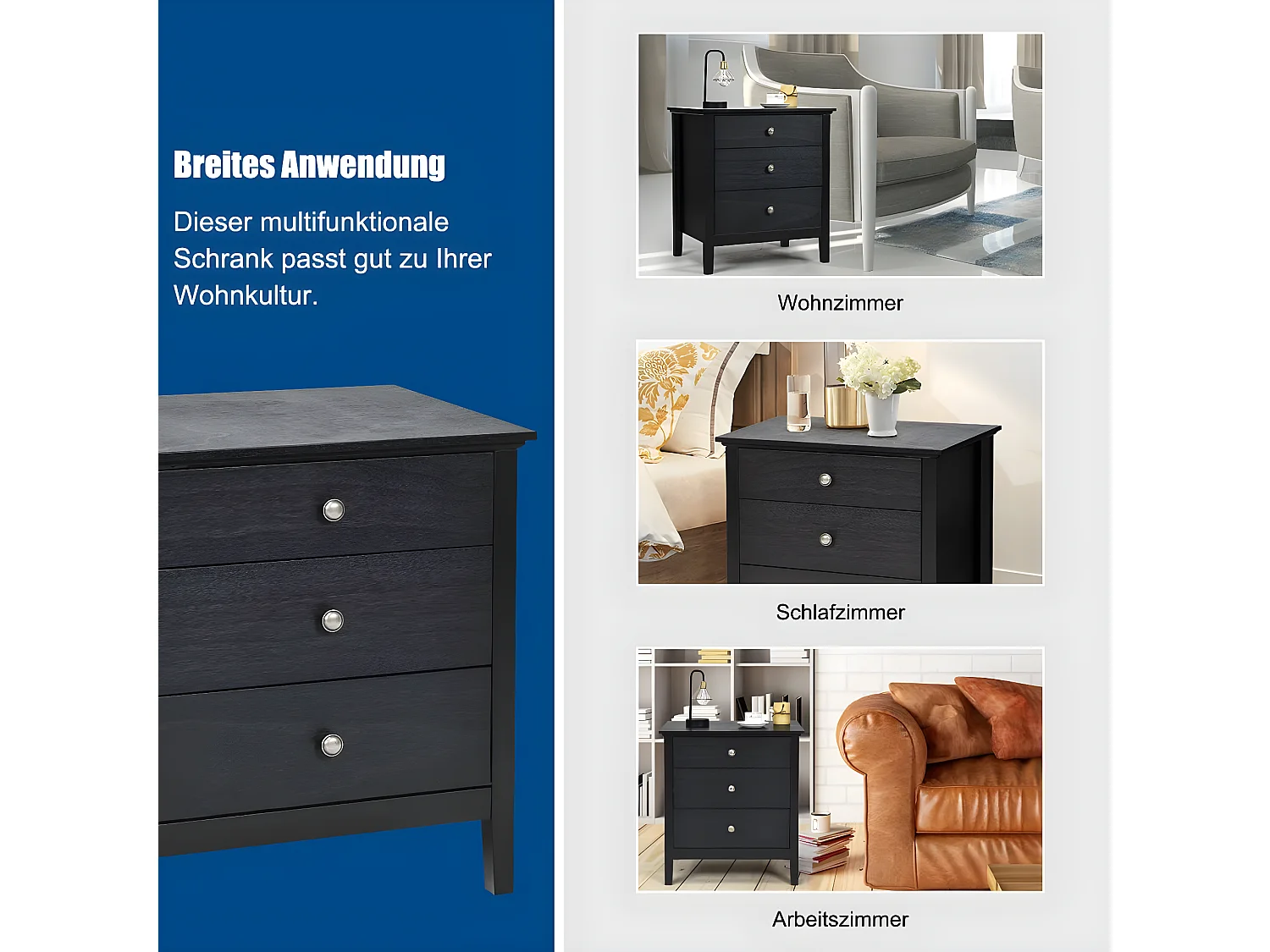 Nachttisch mit 3 Schubladen