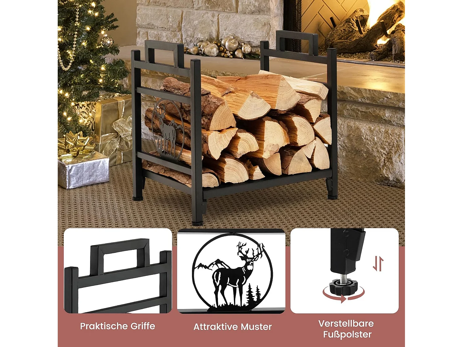 Kaminholzständer Metall mit Griffen
