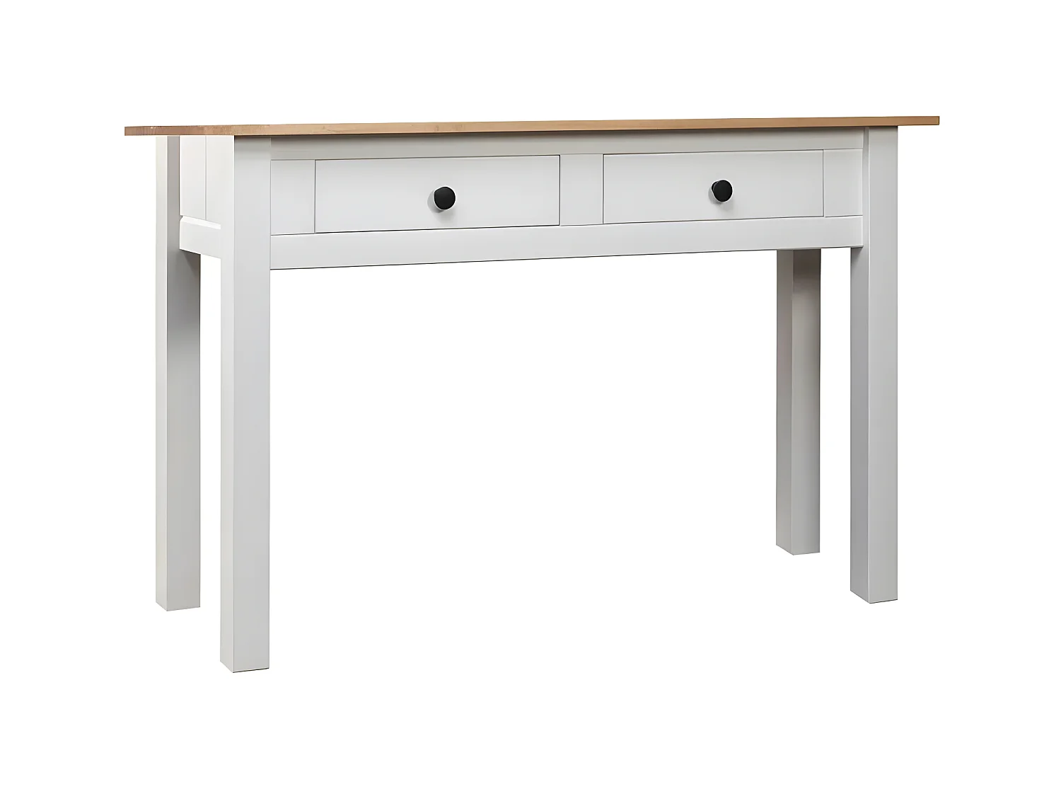 Console 2 tiroirs et pin massif clair et blanc Nozit