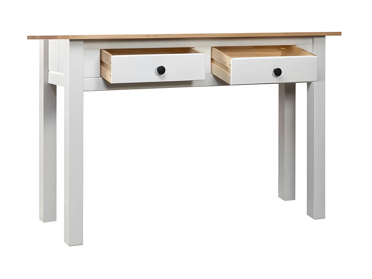 Console 2 tiroirs et pin massif clair et blanc Nozit