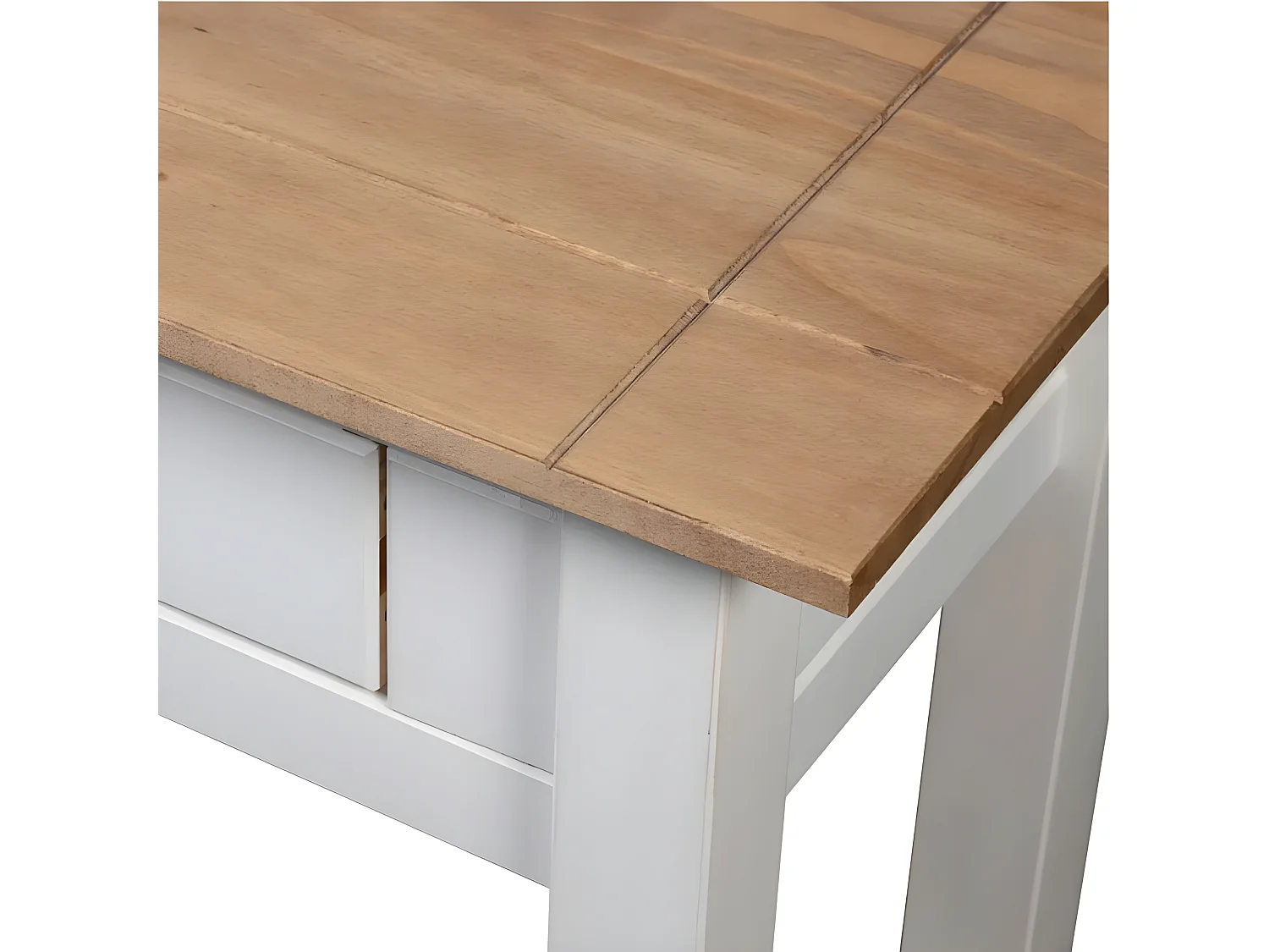 Console 2 tiroirs et pin massif clair et blanc Nozit