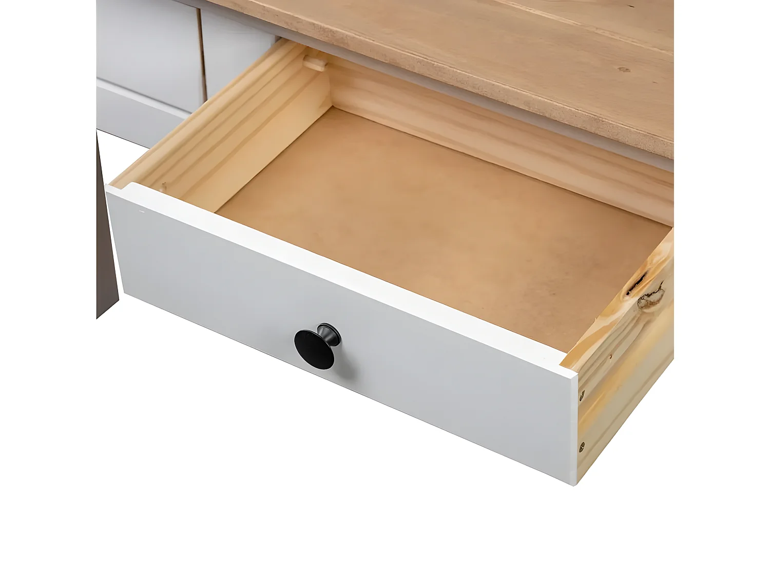 Console 2 tiroirs et pin massif clair et blanc Nozit