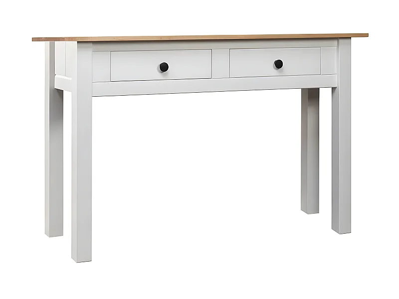 Console 2 tiroirs et pin massif clair et blanc Nozit