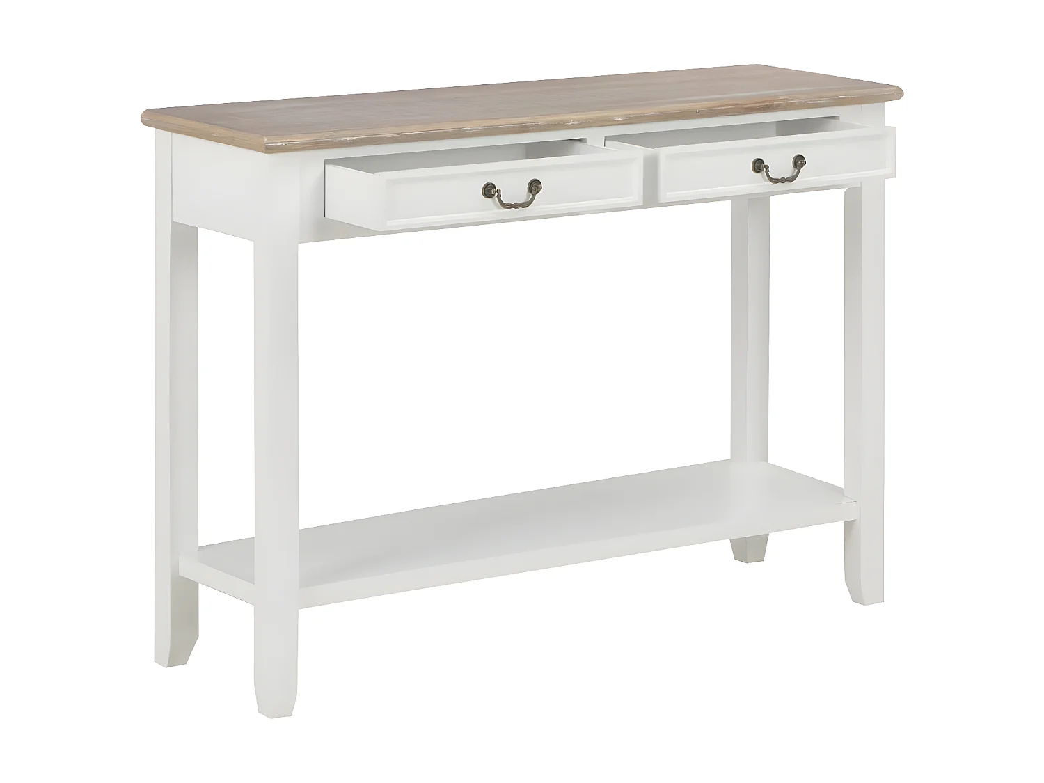 Table console fixe blanche et bois naturel Paola