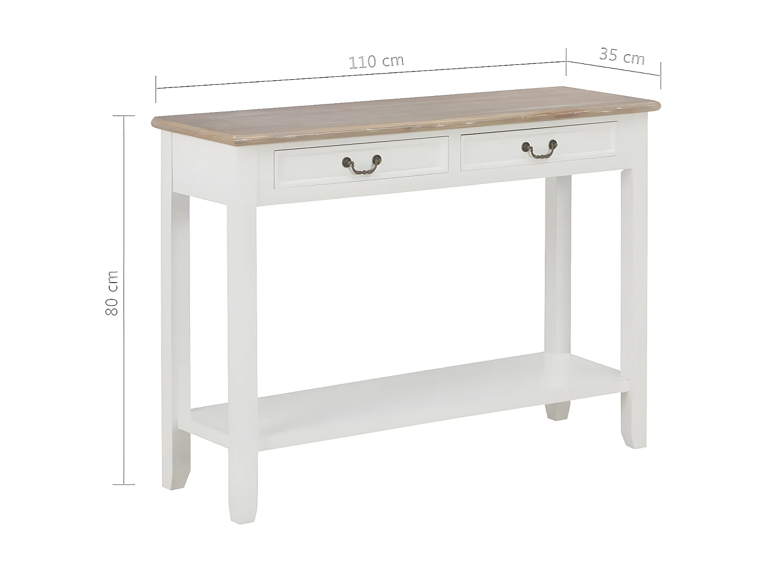 Table console fixe blanche et bois naturel Paola