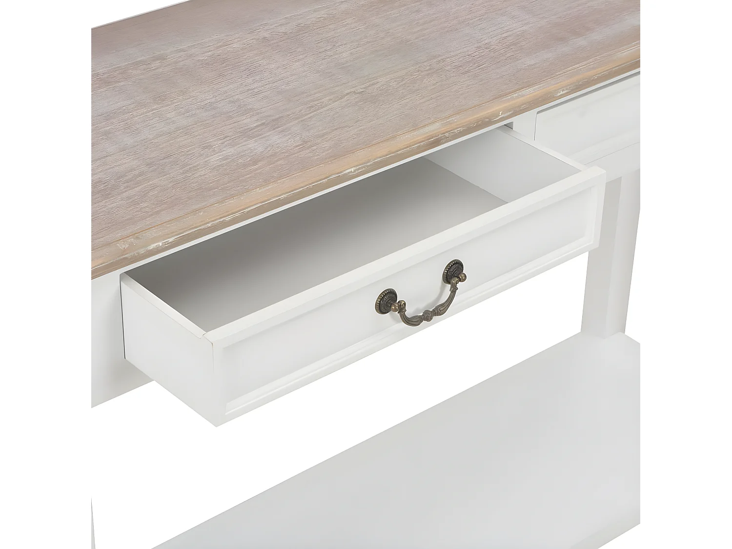 Table console fixe blanche et bois naturel Paola