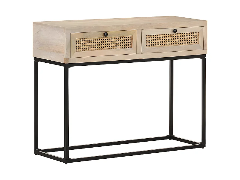 Table console 100x35x76 Bois de manguier et canne naturelle