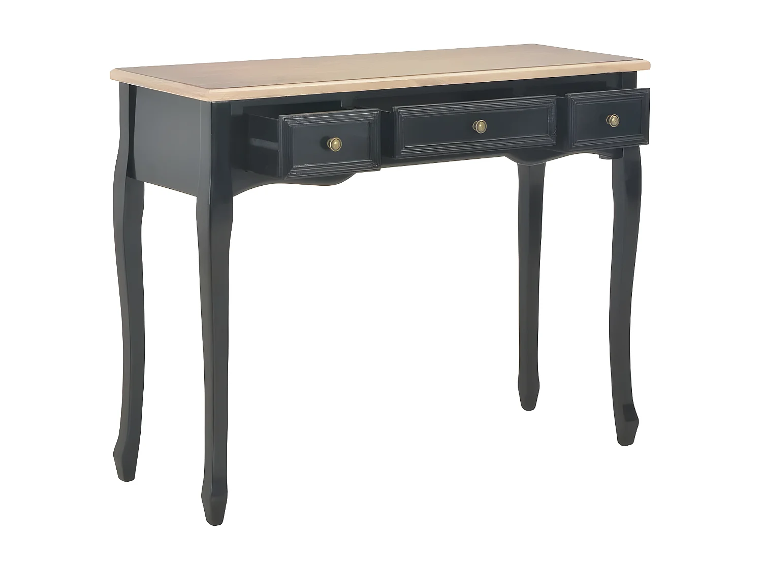 Console coiffeuse 3 tiroirs pin massif clair et noir Moram