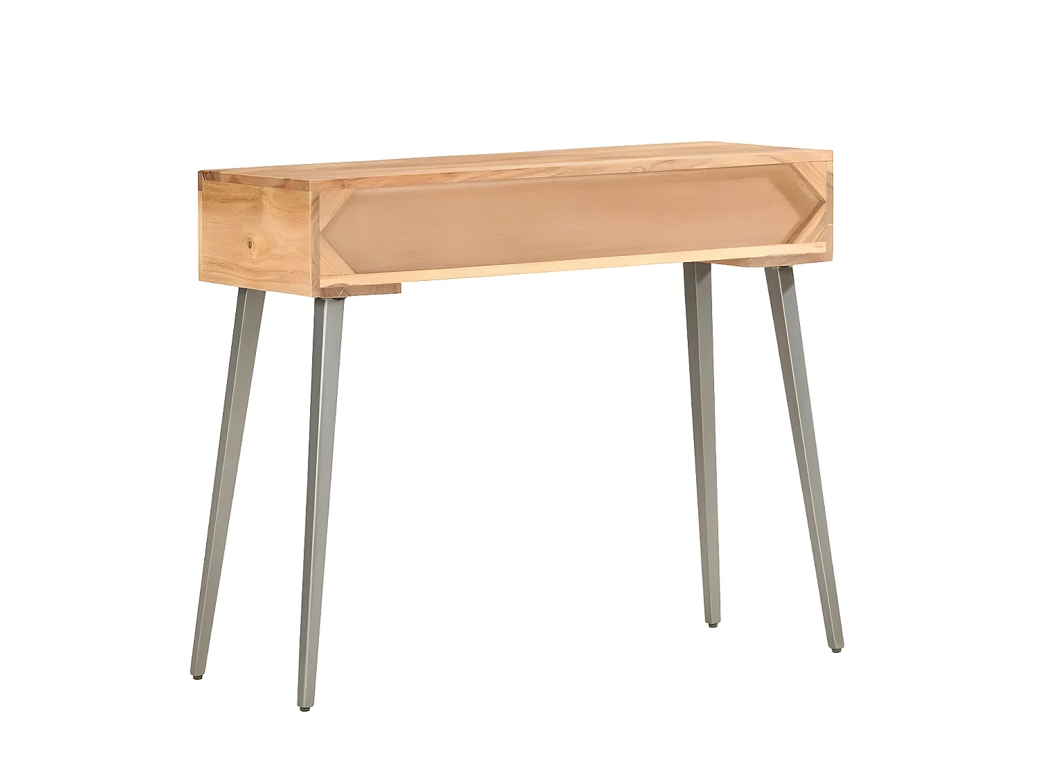 Console 2 tiroirs acacia massif clair et métal gris Phani