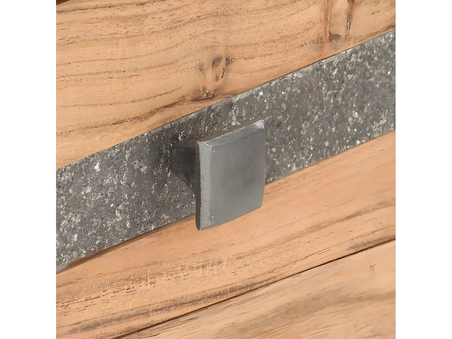 Console 2 tiroirs acacia massif clair et métal gris Phani