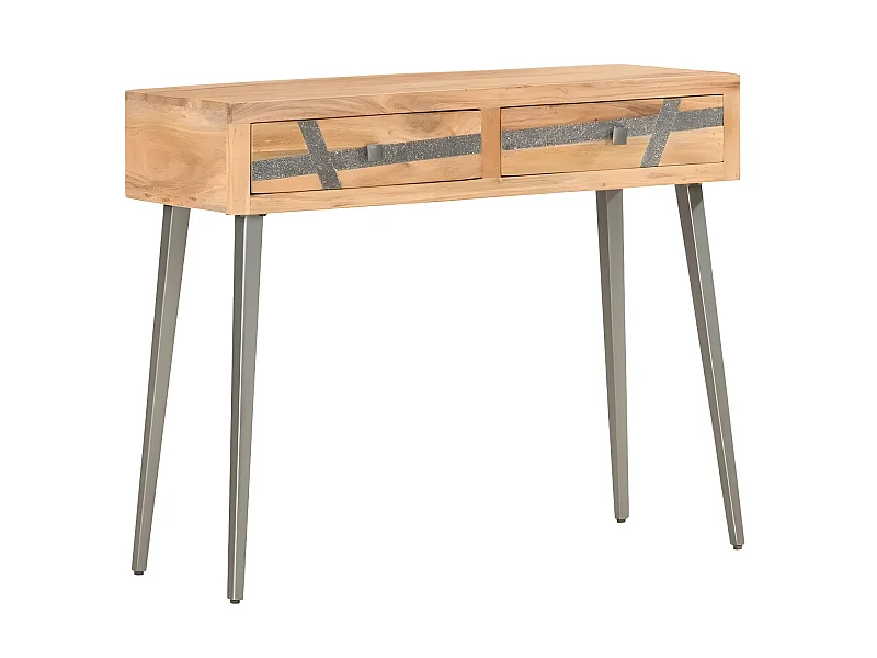 Console 2 tiroirs acacia massif clair et métal gris Phani
