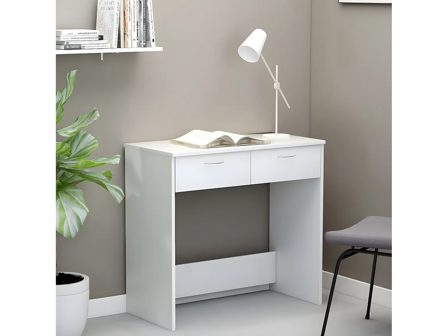 Petite console fixe avec 2 tiroirs blanche 80x40x75