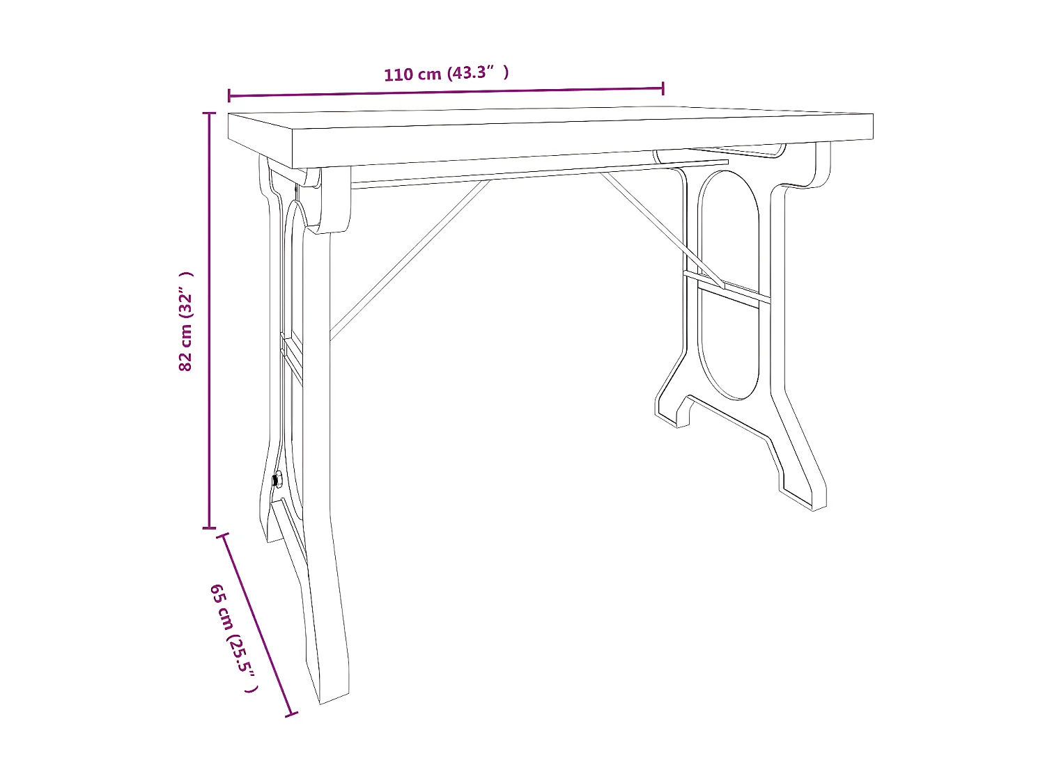 Console 110x65x82 Bois de sapin massif et fer