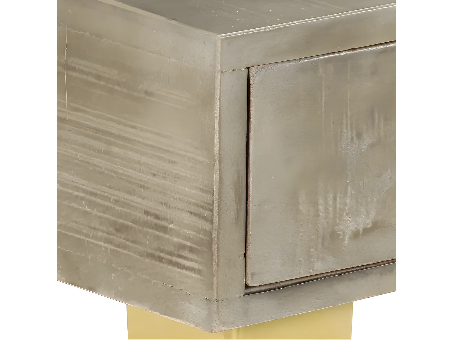 Console 3 tiroirs manguier massif gris et pieds métal doré Heintz