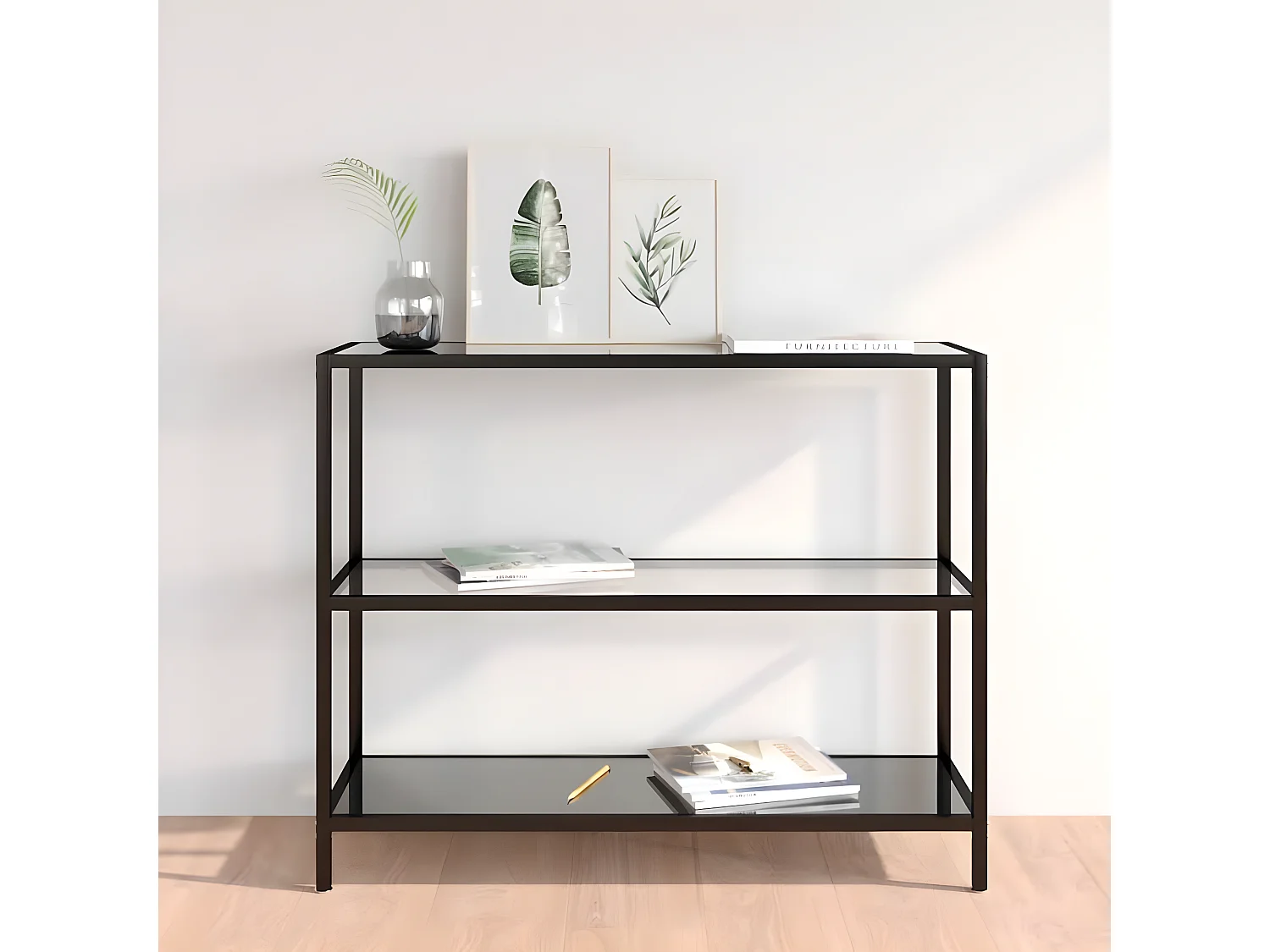 Table console Transparent et noir 100x36x90 Verre trempé