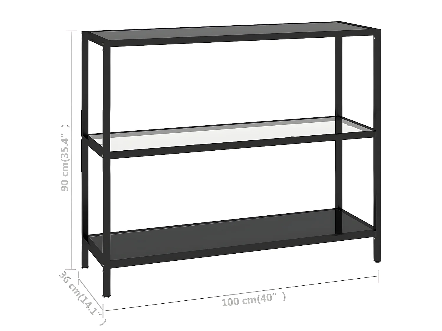 Table console Transparent et noir 100x36x90 Verre trempé