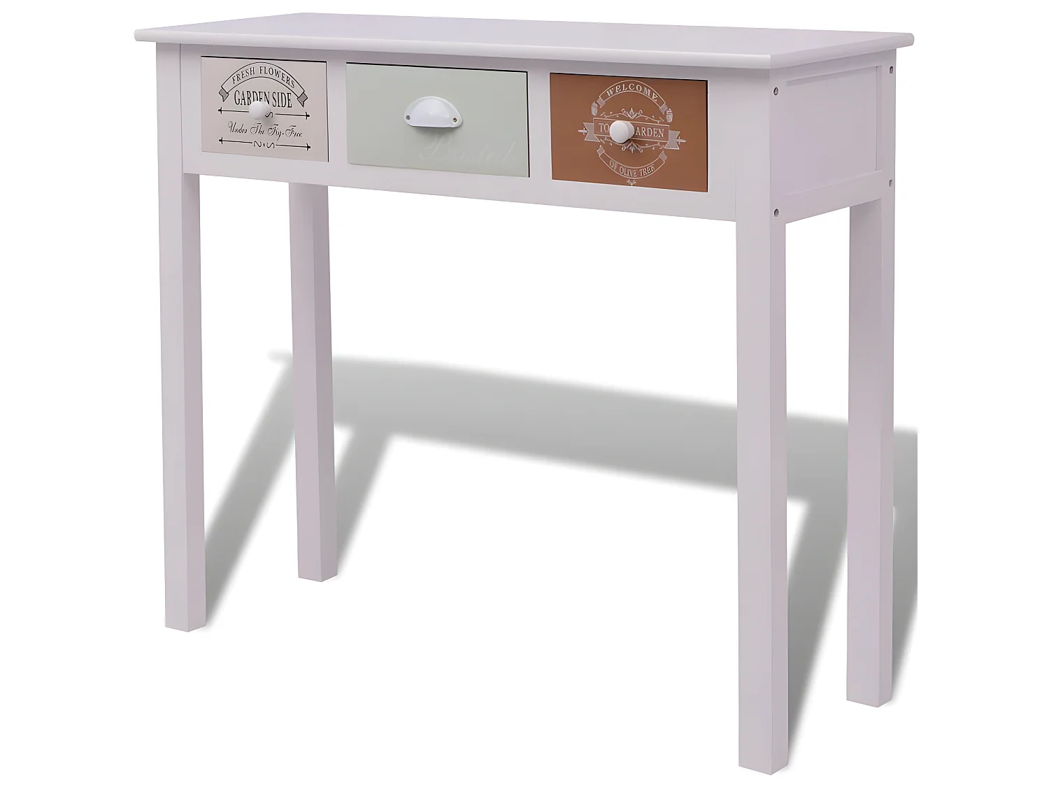Console 3 tiroirs paulownia massif blanc Frenchy