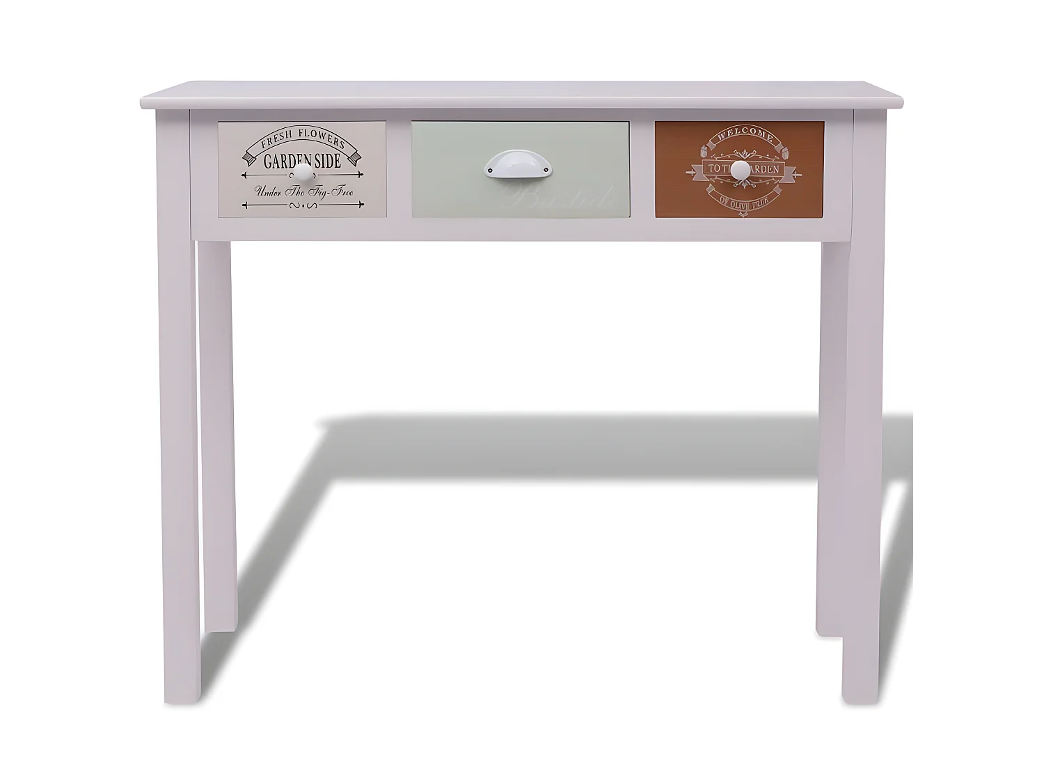 Console 3 tiroirs paulownia massif blanc Frenchy