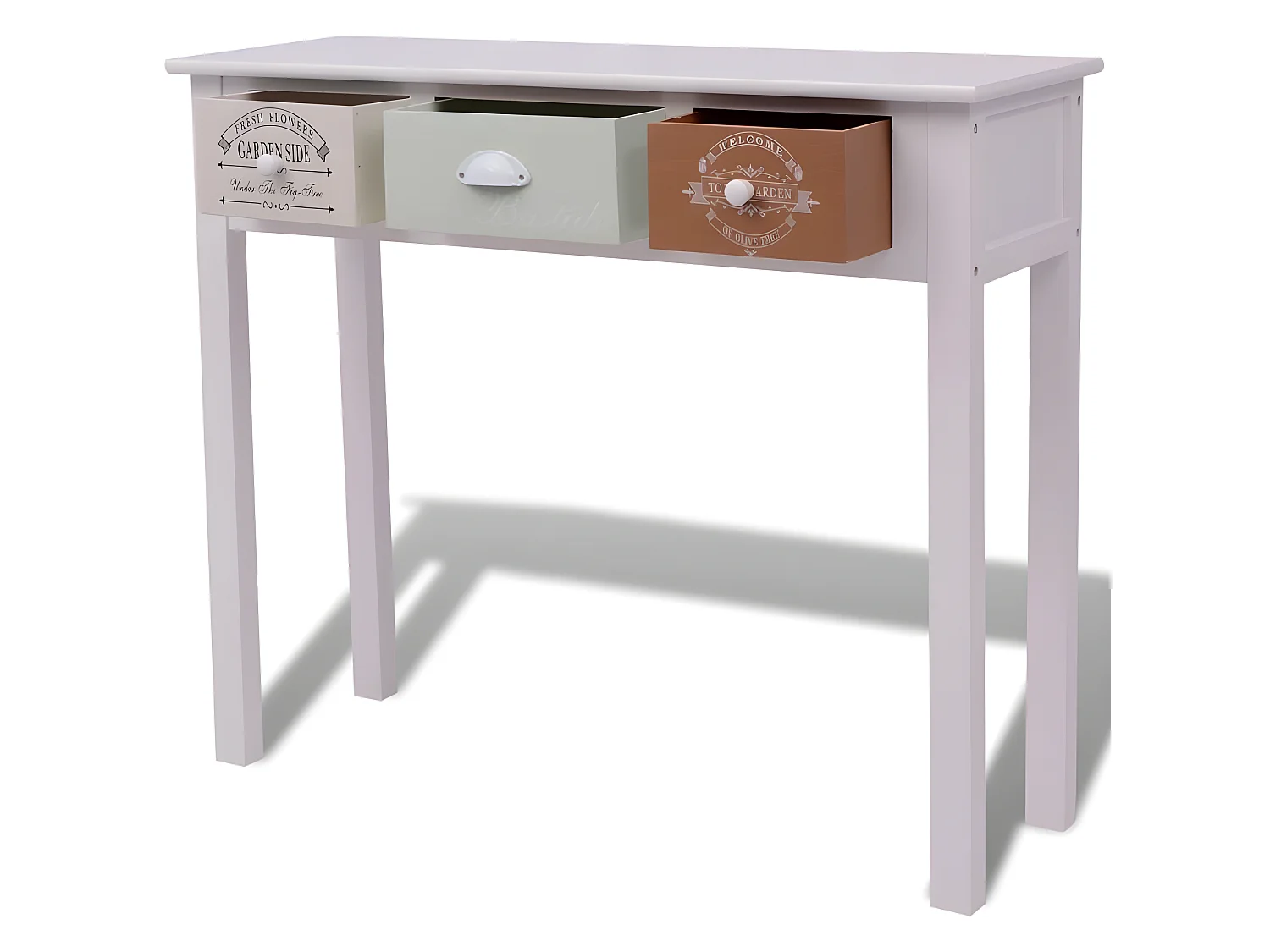 Console 3 tiroirs paulownia massif blanc Frenchy