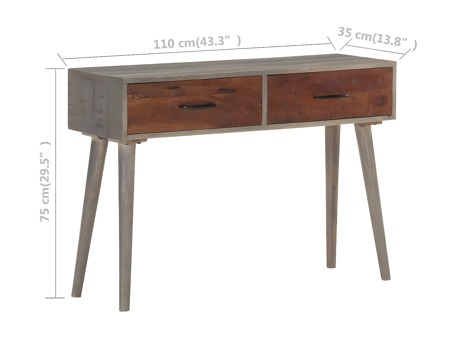 Table console Gris 110x35x75 Bois de manguier massif brut