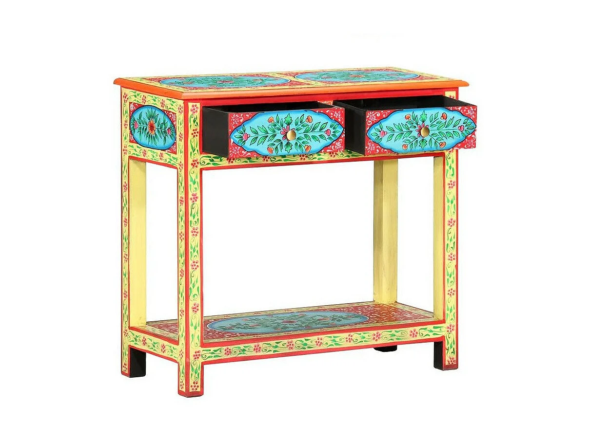 Console 2 tiroirs manguier massif jaune et multicolore Coloria