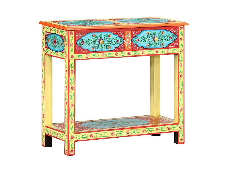 Console 2 tiroirs manguier massif jaune et multicolore Coloria